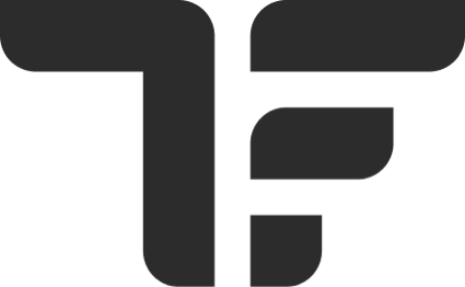 A dark gray stylized monogram logo, combining the letters T and F using thick lines with rounded edges.
