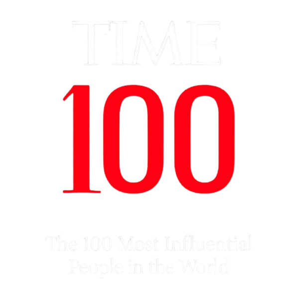 The TIME 100 logo, featuring the word TIME in white and the number 100 in large red font, over a black background. The tagline reads, "The 100 Most Influential People in the World."