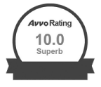 An Avvo Rating badge displaying a perfect score of 10.0 and the rating classification of Superb for The Fierberg National Law Firm.